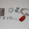 A table with some metal parts and wires
