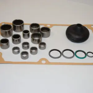A group of bearings and seals on top of a table.