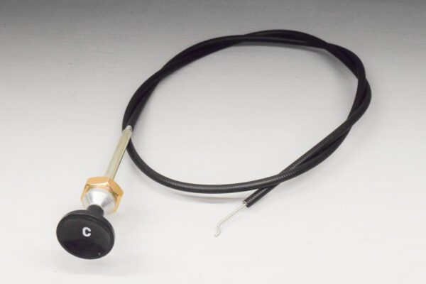 A black cable with a white handle and a yellow cap.
