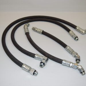 A set of four hoses with different types of couplings.