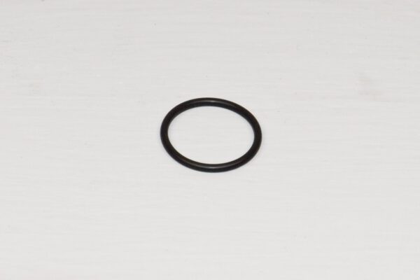 A black rubber ring is sitting on top of the floor.